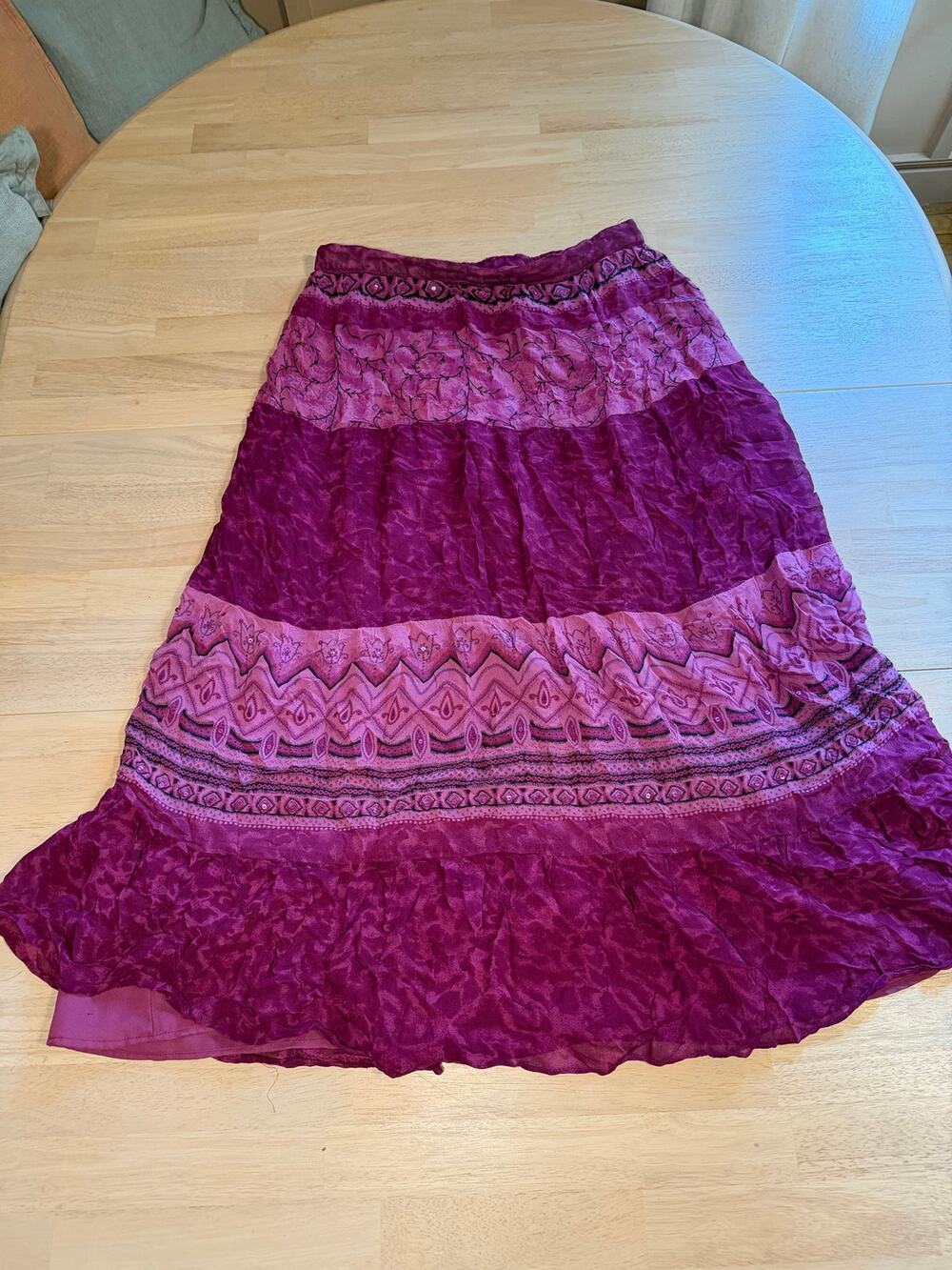 Magenta Purple Sequin Tiered Crinkle Skirt Boho Y2K Fairycore Hippie